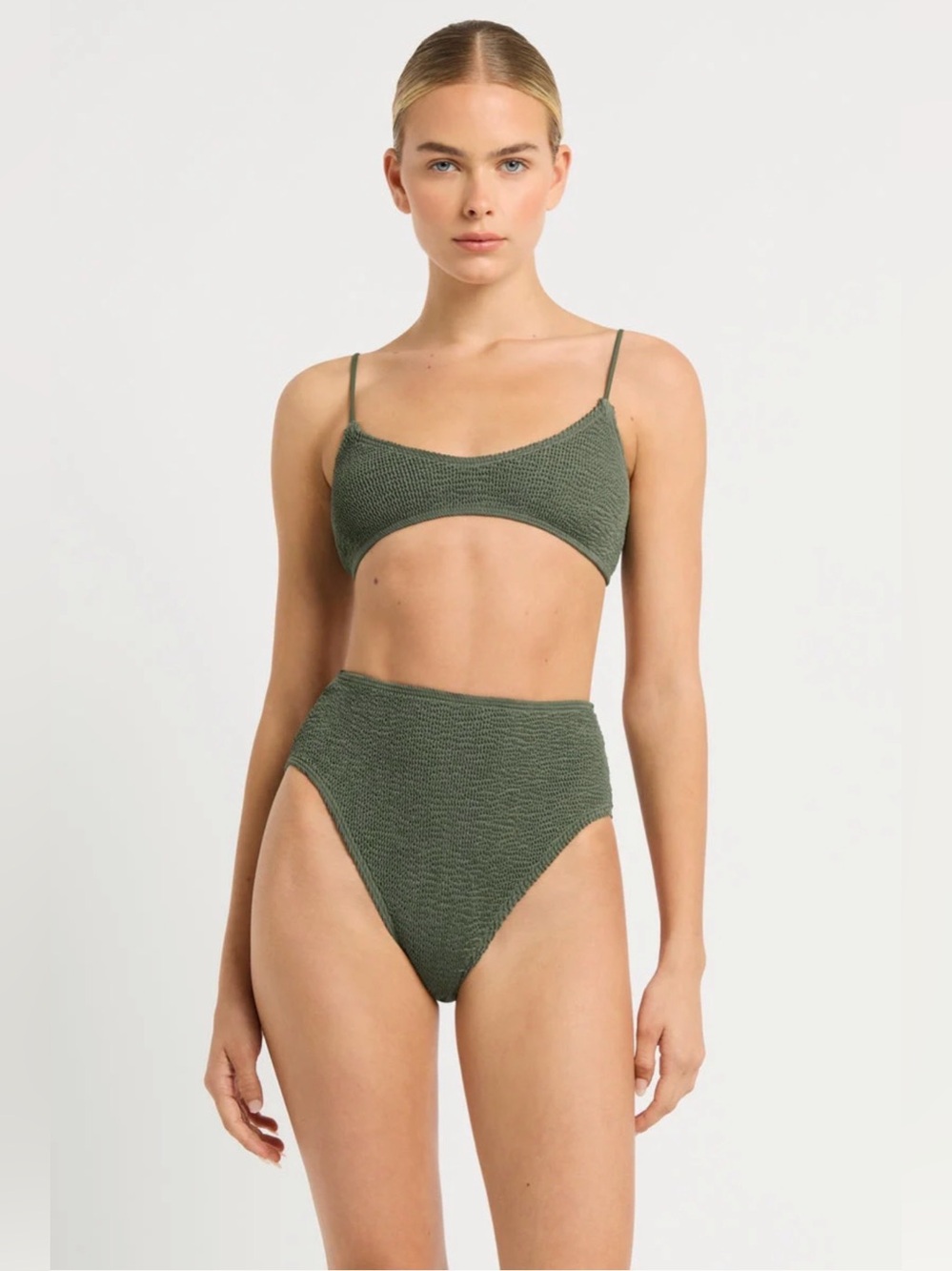 bond-eye Olive Green Textured High Waist Bikini
